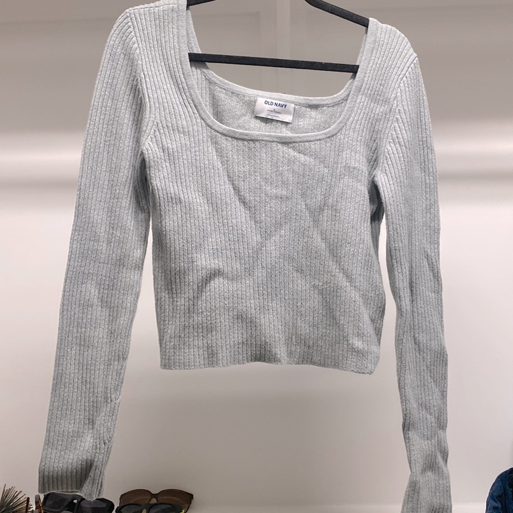 Square neck light blue sweater